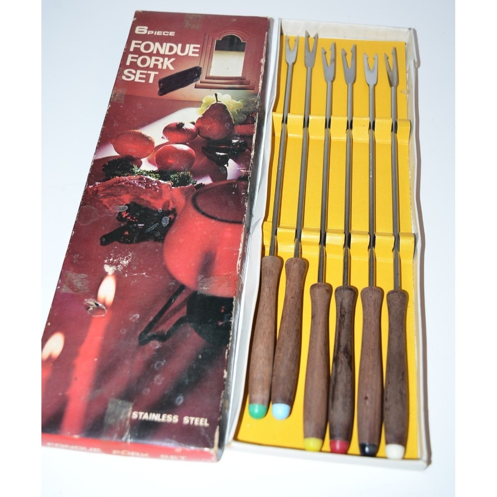 Vtg Fondue Forks Sticks Picks Japan Wooden Handles Colorful‎ Mixed Wedding